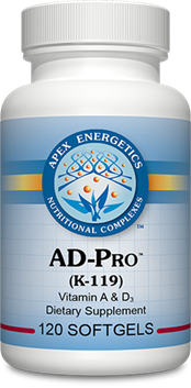 Apex Energetics AD-Pro K119, 120 softgels, vitamin A 8000 IU and vitamin D3 3000 IU per softgel