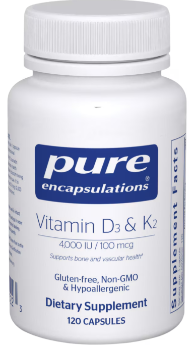 Pure Encapsulations Vitamin D3 K2 120 Capsules - Bone and Vascular Health Supplement 4000 IU