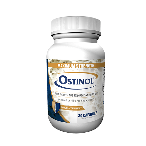 Ostinol Original 450mg bone and joint support supplement bottle with Cyplexinol BMP Complex 30 capsules