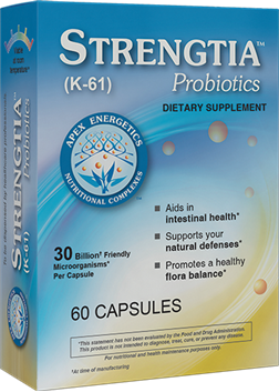 Apex Energetics Strengtia K61, 60 vegetarian capsules, 30 billion CFU synbiotic with Saccharomyces boulardii DDS-1 and arabinogalactan
