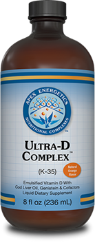 Apex Energetics Ultra-D Complex K35 liquid vitamin D3 2000 IU in cod liver oil with cofactors, orange flavor