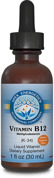 Apex Energetics Vitamin B12 K34 liquid methylcobalamin dropper bottle