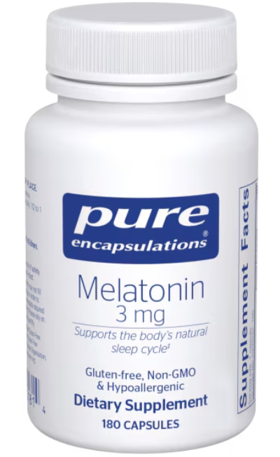 Pure Encapsulations Melatonin 3 mg, 180 capsule bottle front label