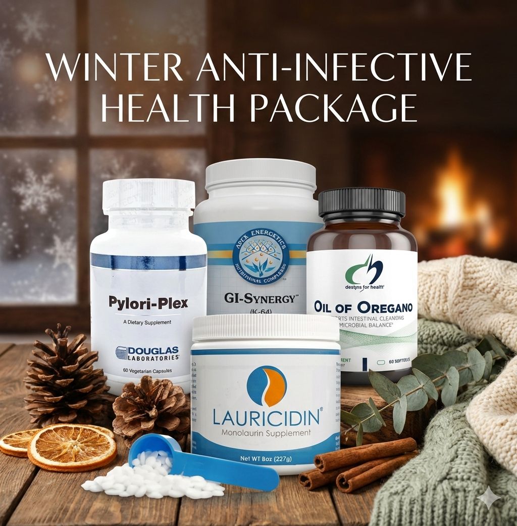 Winter Anti-Infective Health Package - 4 Supplement Immune Defense Bundle with GI-Synergy Oil of Oregano Lauricidin and Pylori-Plex