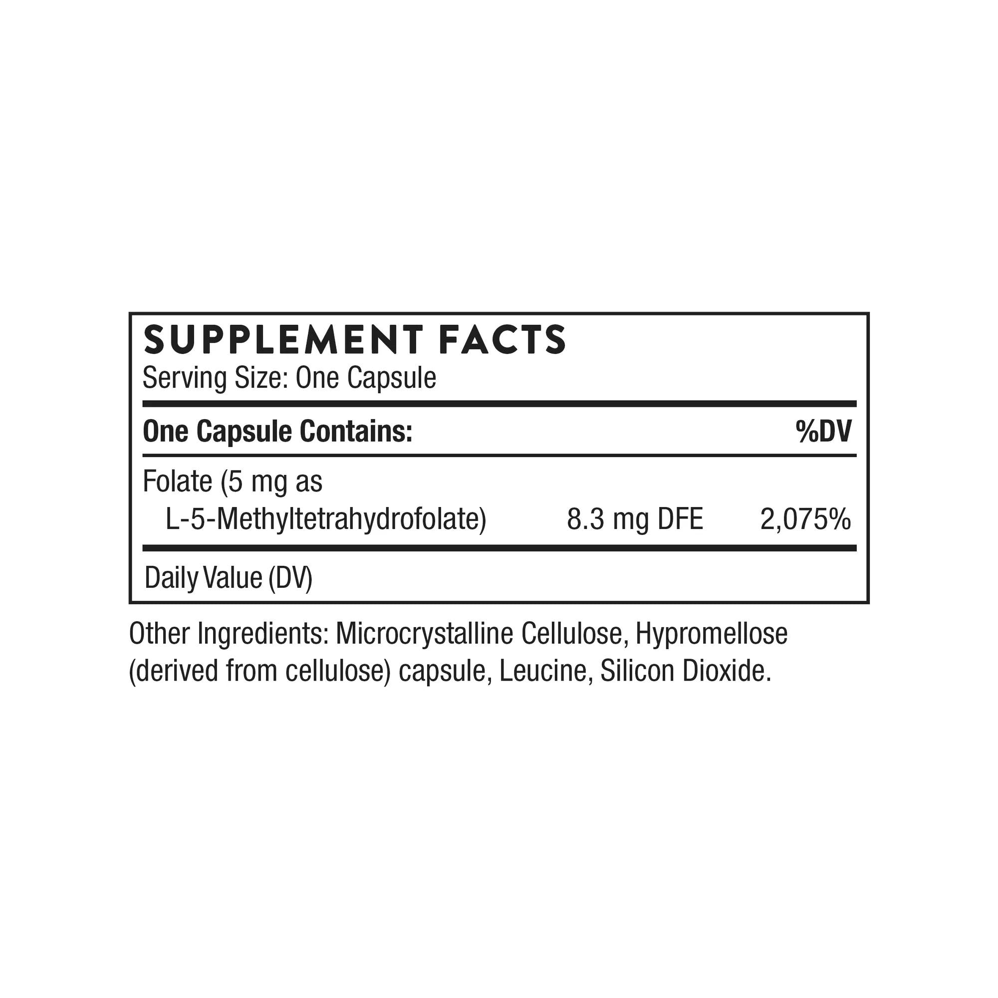 Thorne 5-MTHF 5 mg supplement facts