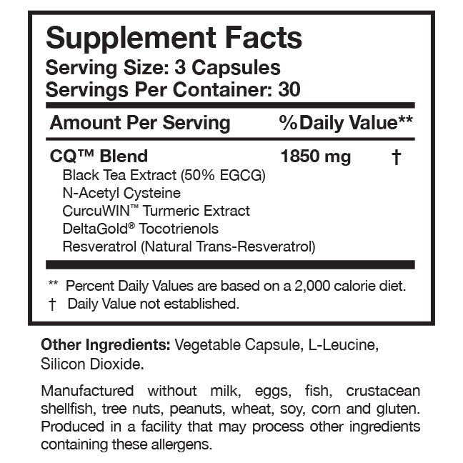 Researched Nutritionals CytoQuel supplement facts, 1,850 mg CQ blend per 3 capsules