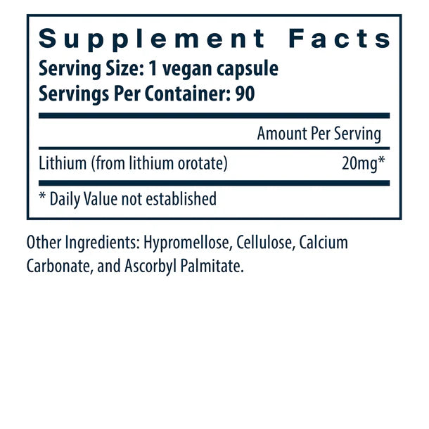 Lithium (Orotate) 20mg Vital Nutrients 90 count