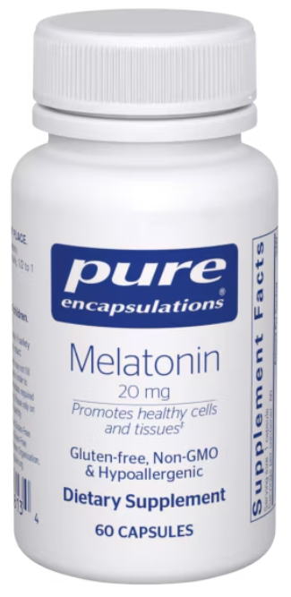 Pure Encapsulations Melatonin 20 mg, 60 capsule bottle front label