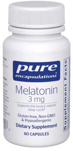 Pure Encapsulations Melatonin 3 mg, 60 capsule bottle front label