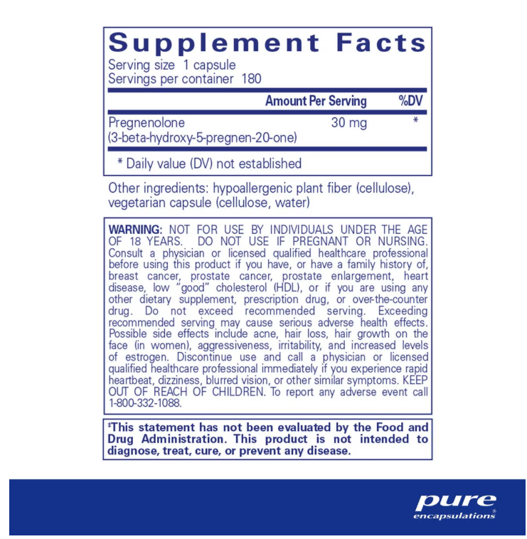 Pregnenolone 30 mg - 180 Capsules