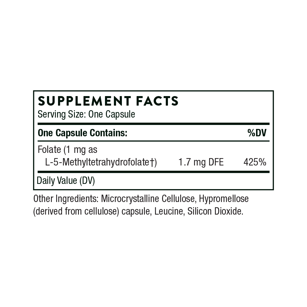 Thorne 5-MTHF 1 mg — Methylfolate (L-5-Methyltetrahydrofolate), 60 Capsules