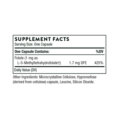 Thorne 5-MTHF 1 mg — Methylfolate (L-5-Methyltetrahydrofolate), 60 Capsules