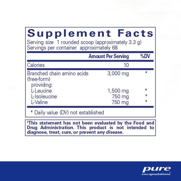 BCAA Powder 227g by Pure Encapsulations | Branched Chain Amino Acids ...