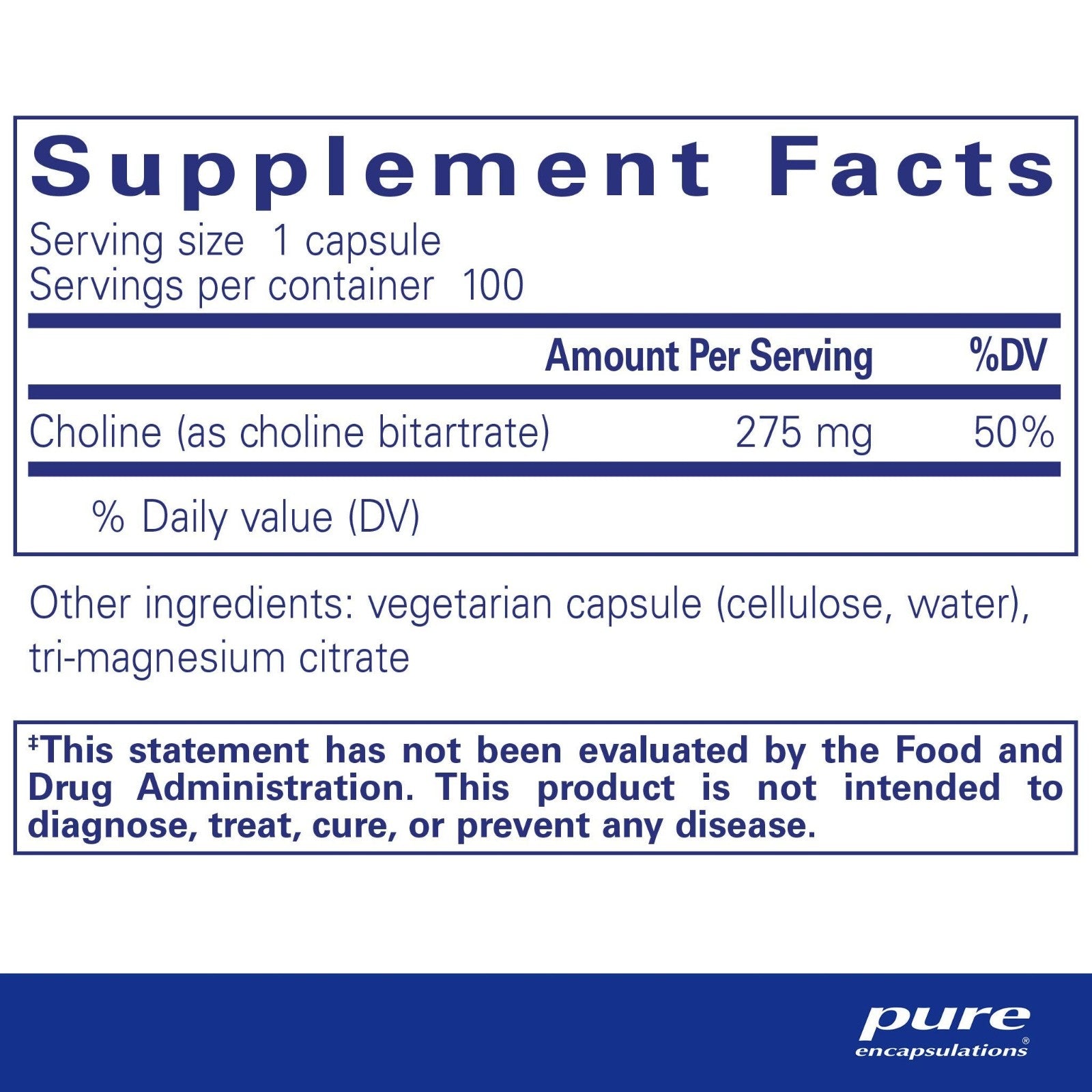 Pure Encapsulations Choline bitartrate supplement facts