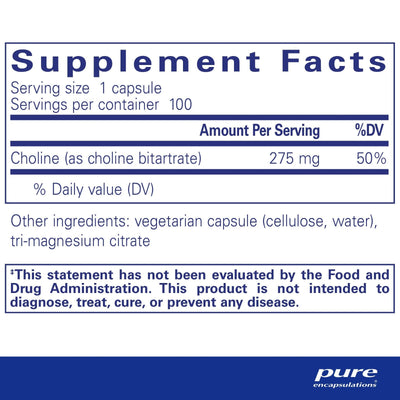 Pure Encapsulations Choline bitartrate supplement facts