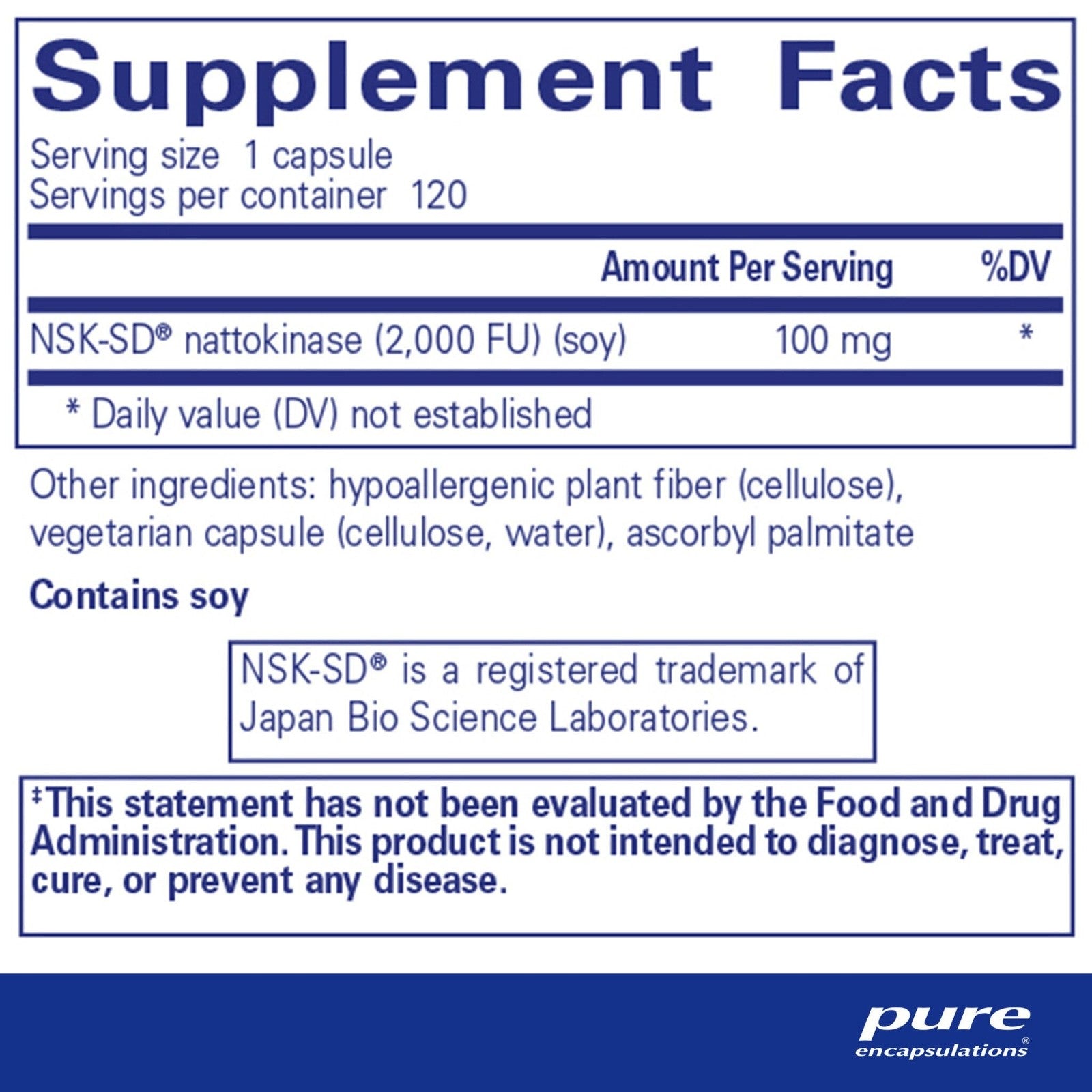 Pure Encapsulations NSK-SD Nattokinase supplement facts