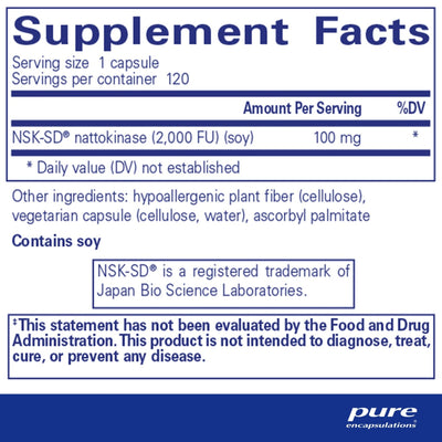 Pure Encapsulations NSK-SD Nattokinase supplement facts