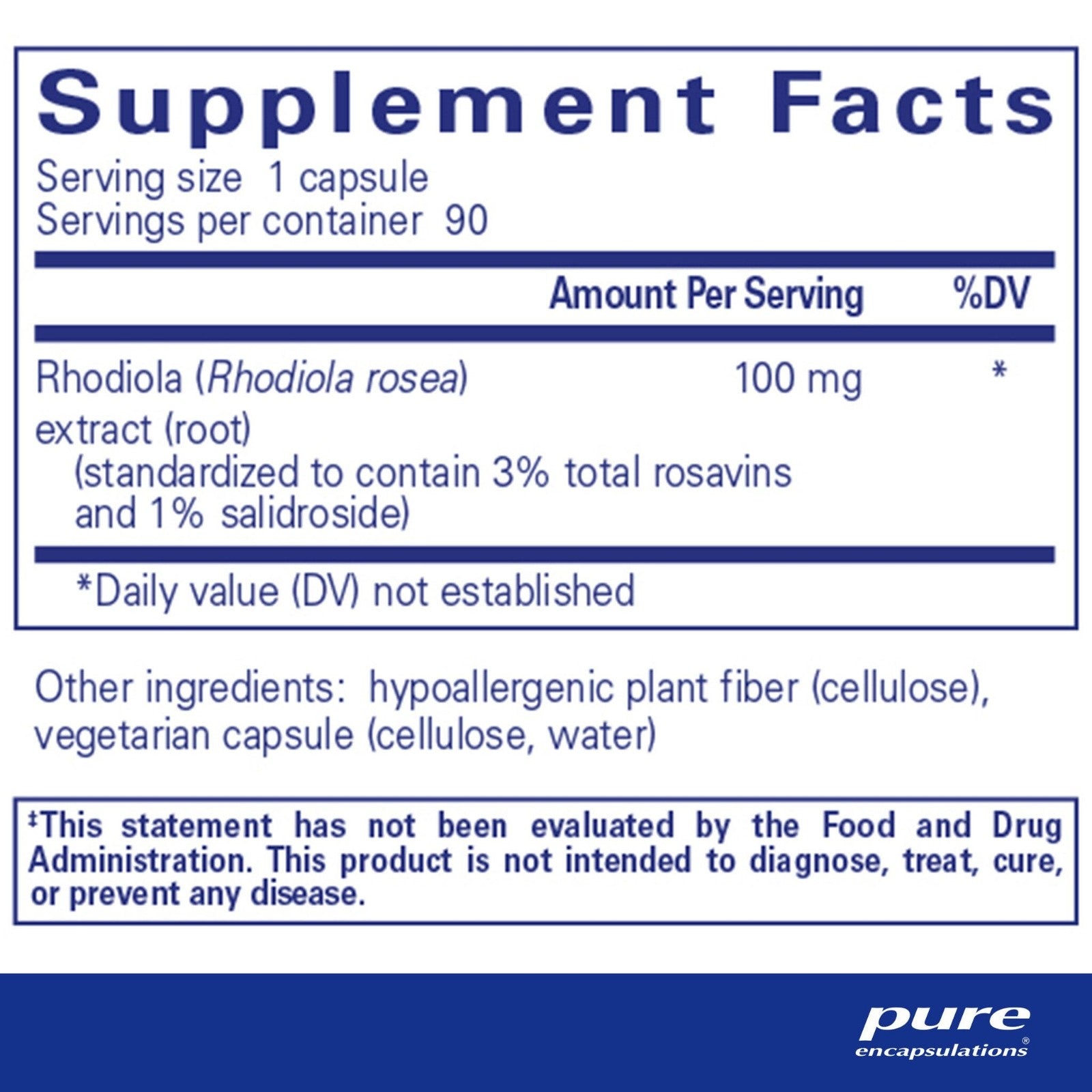 Pure Encapsulations Rhodiola Rosea supplement facts