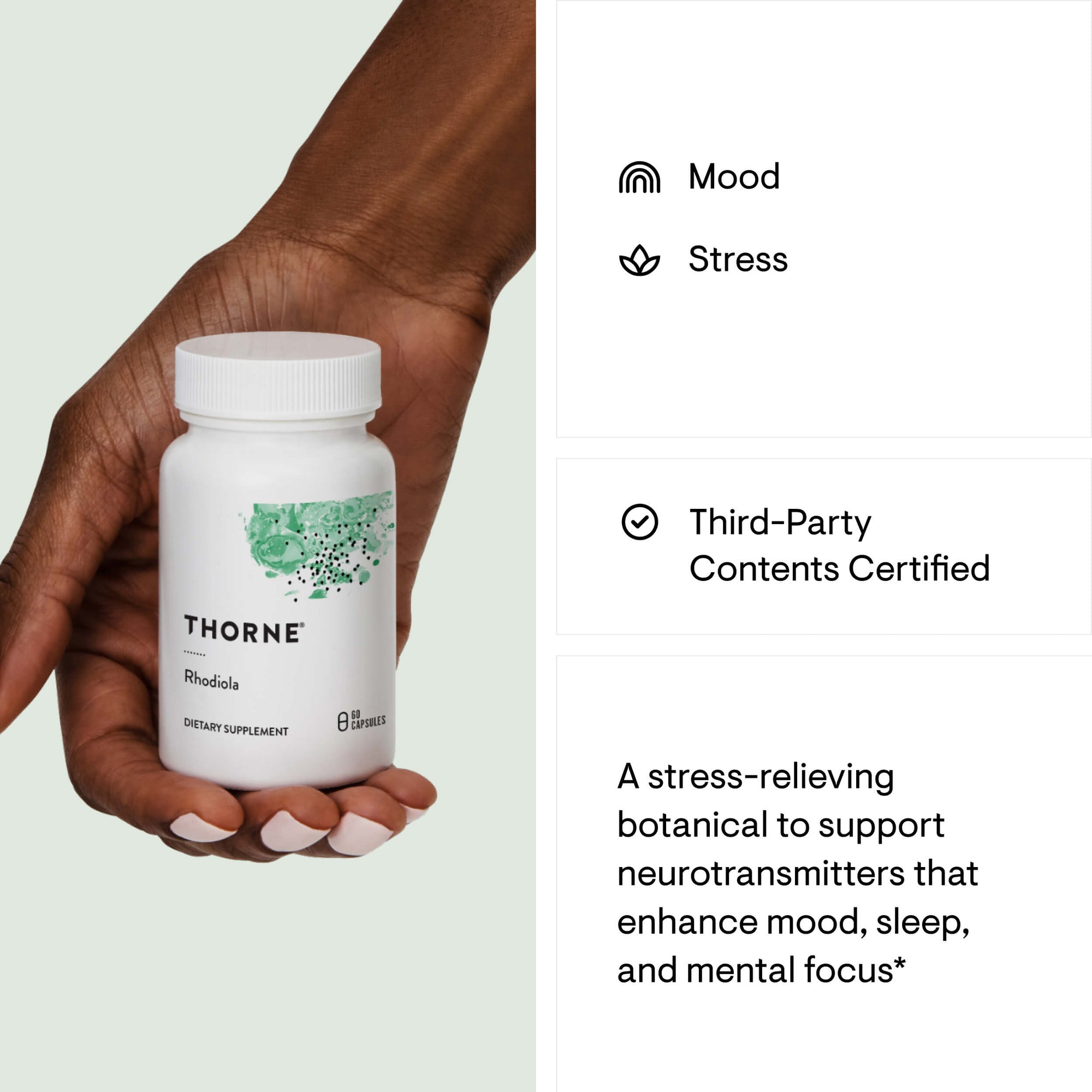Thorne Rhodiola — Rhodiola Rosea Extract 100 mg, 60 Capsules