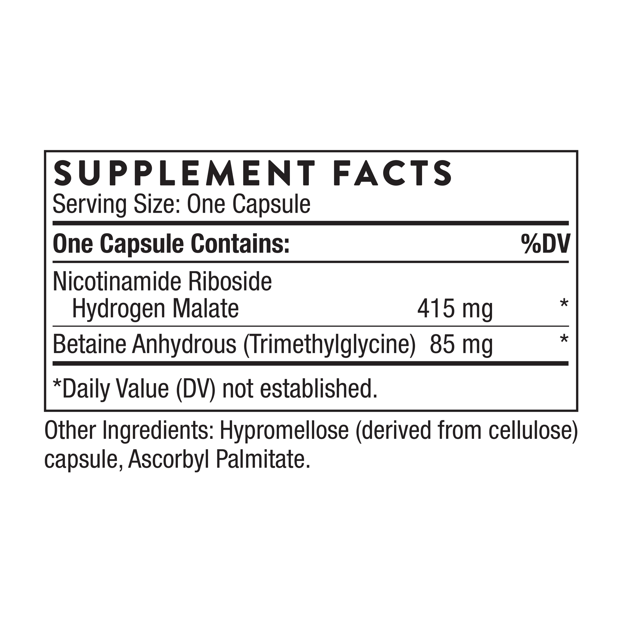 Thorne NiaCel 400 supplement facts