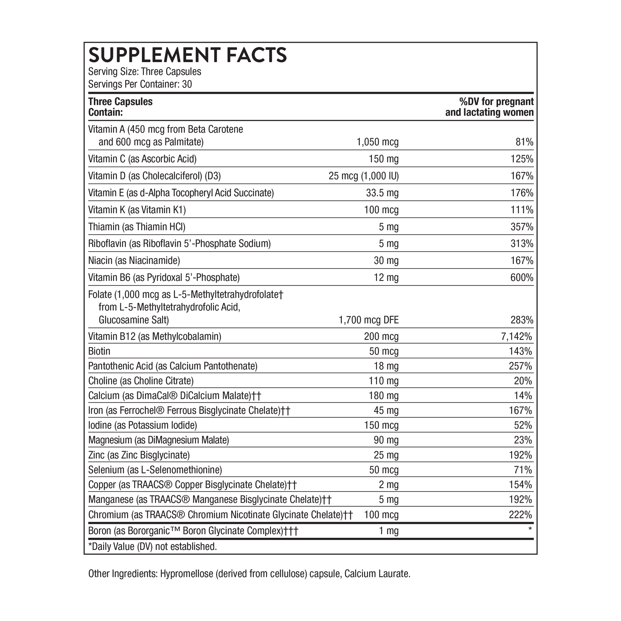 Supplement Facts — Thorne Basic Prenatal
