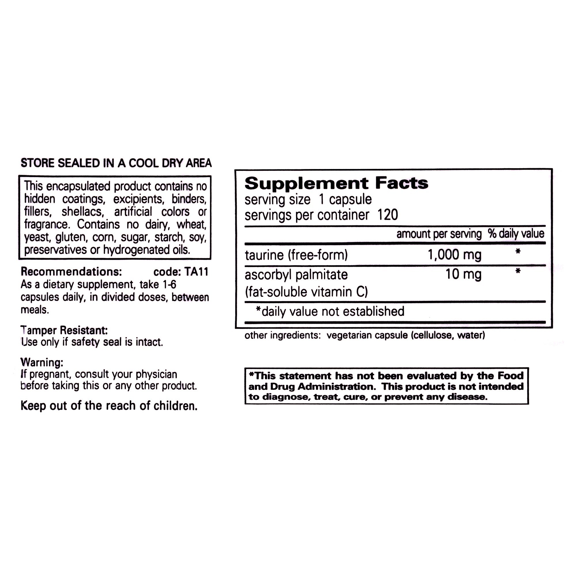 Taurine 1000mg Pure Encapsulations 120 Ct.