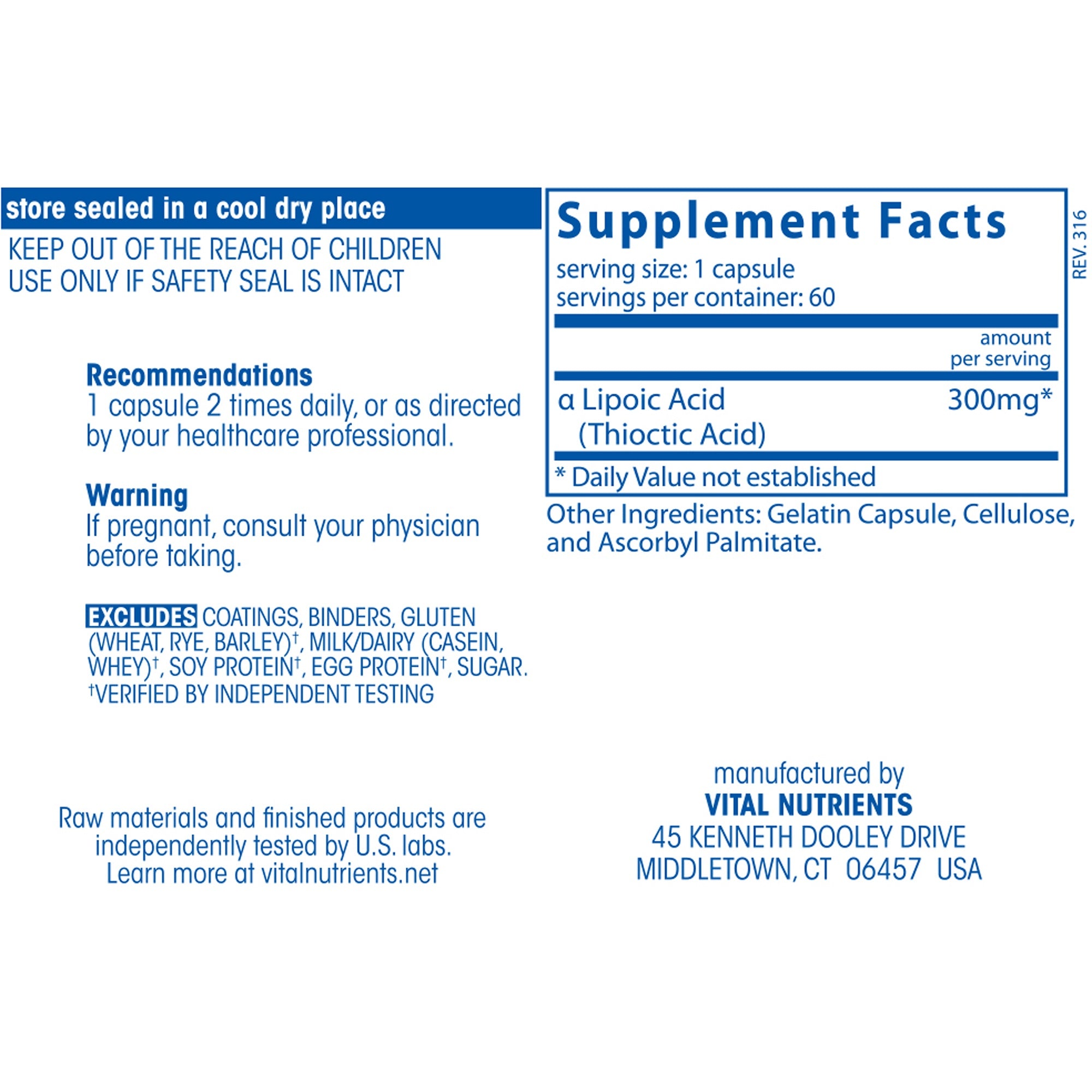 Lipoic Acid 300mg by Vital Nutrients